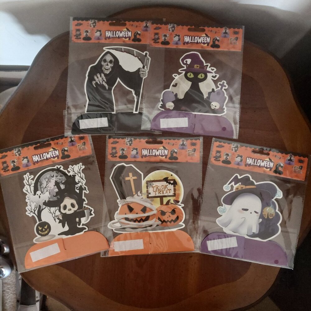 NEW Lot of 5 Mini Halloween Honeycomb Decorations Ghost Pumpkins Grim Reaper Cat